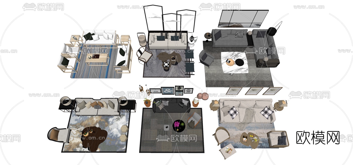 新中式布艺组合沙发su模型下载（渲染图4）