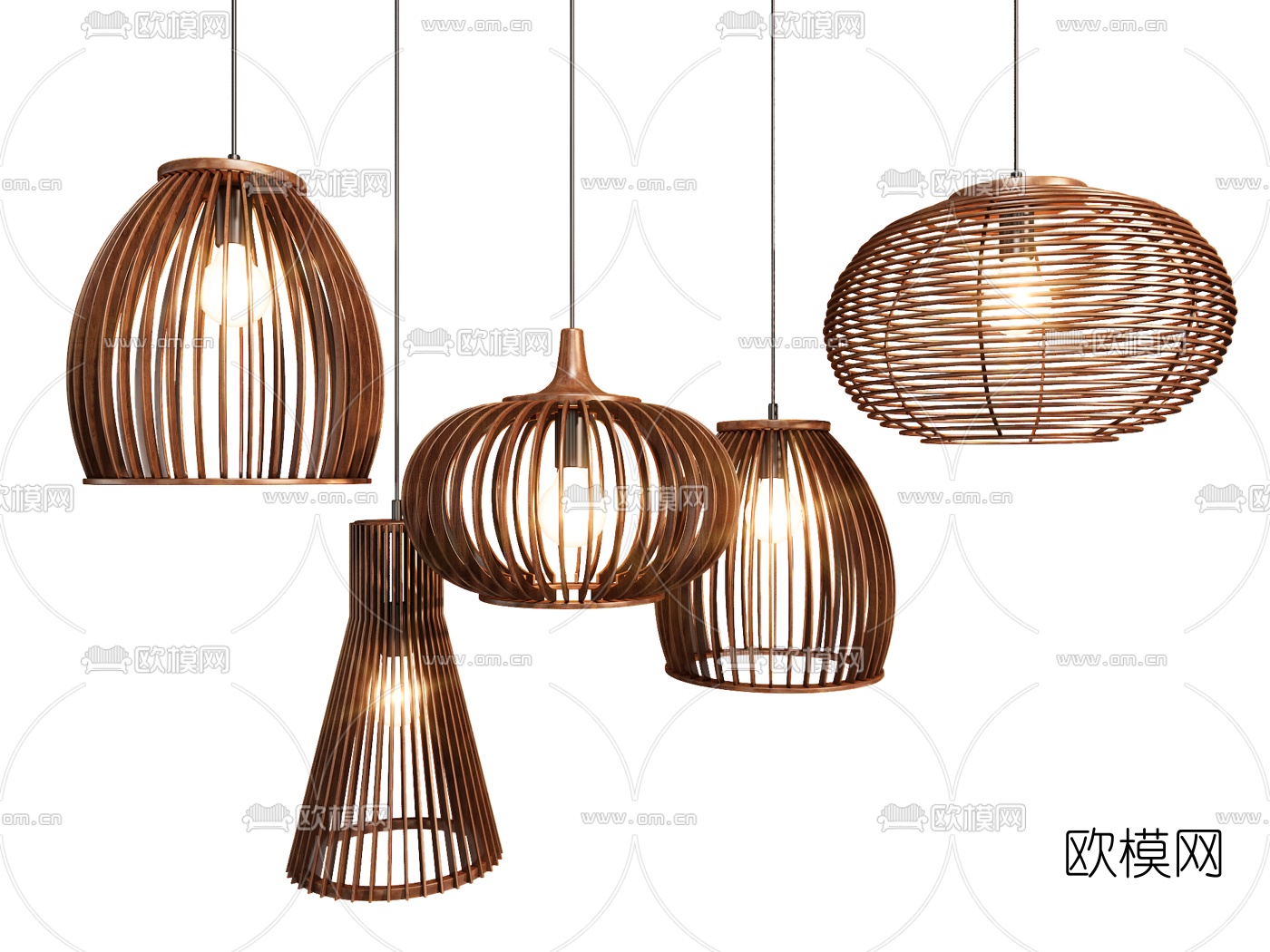 自然风原木吊灯3d模型下载