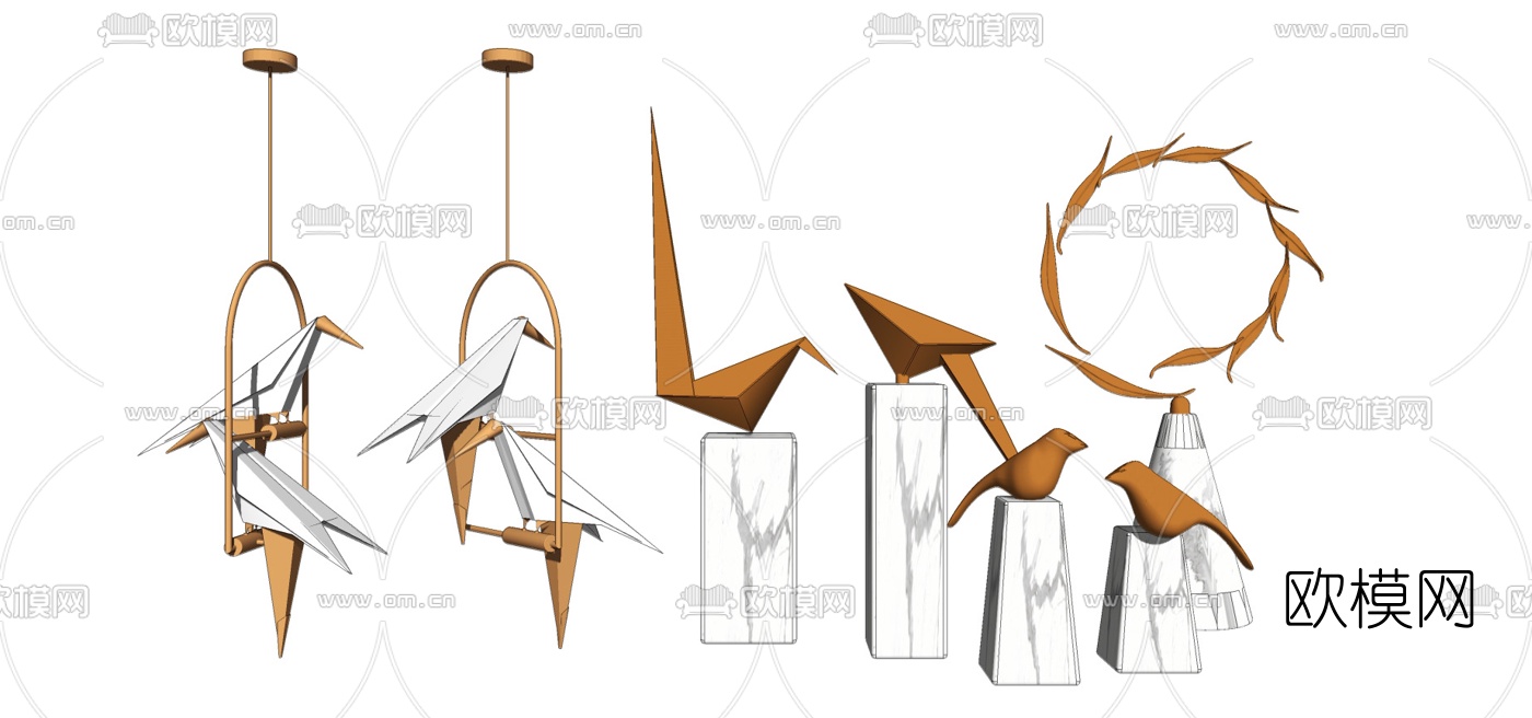 现代金属小鸟雕塑su模型