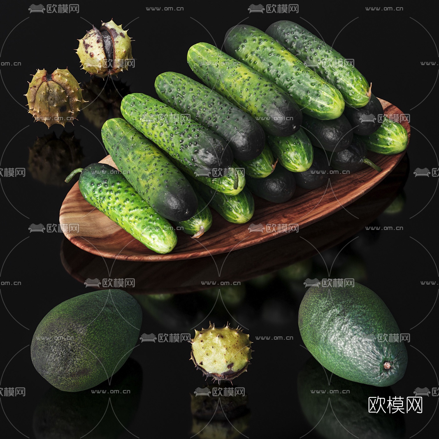 现代黄瓜栗子牛油果3d模型下载