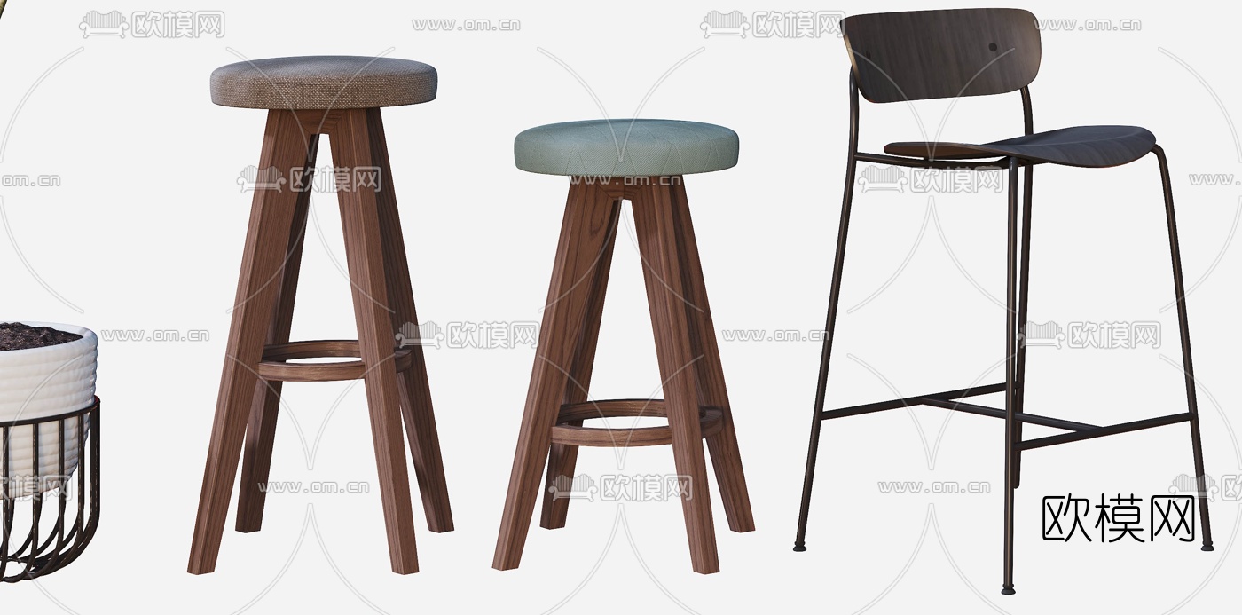 北欧原木吧台椅3d模型下载（渲染图5）