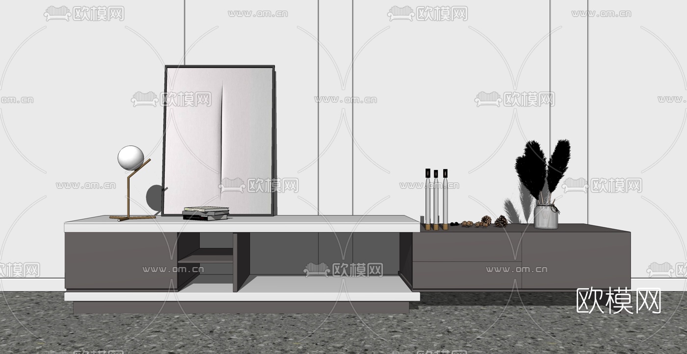 现代伸缩式电视柜su模型下载