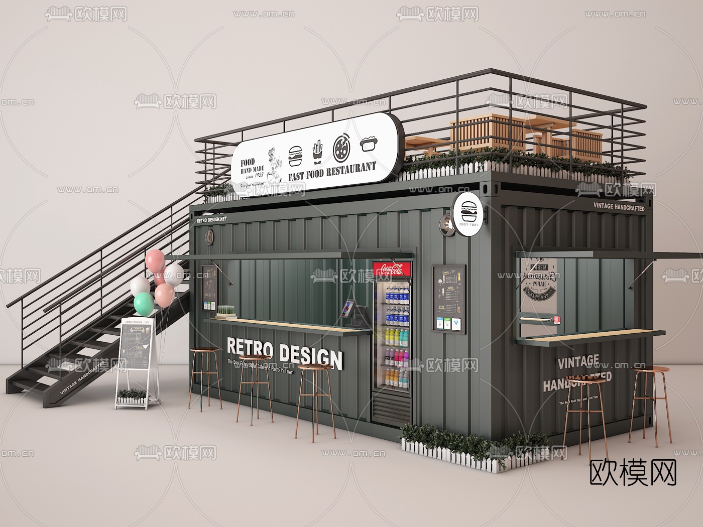工业风集装箱快餐店奶茶店3d模型