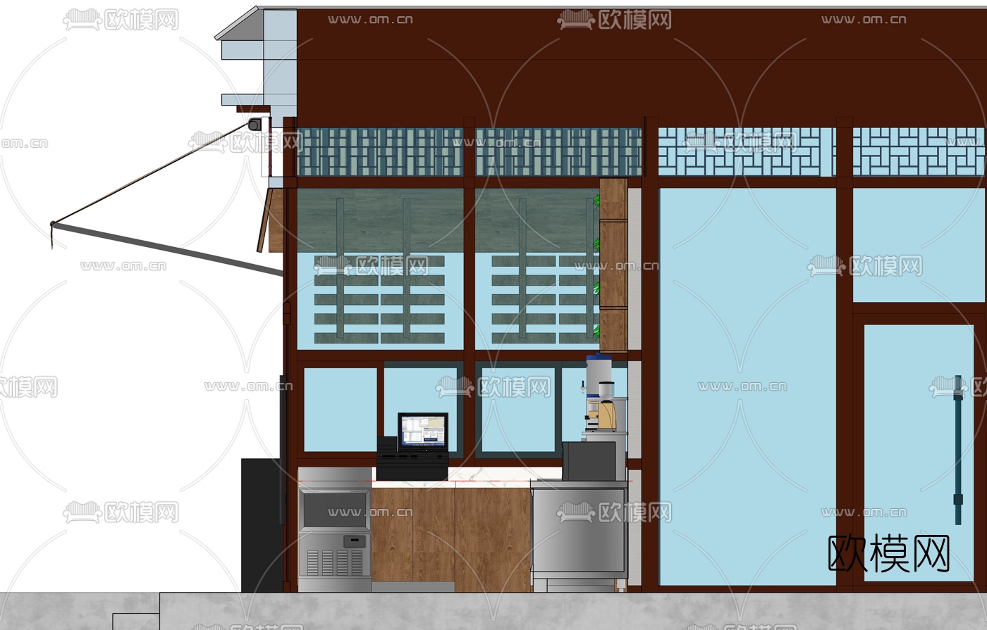 新中式奶茶店su模型