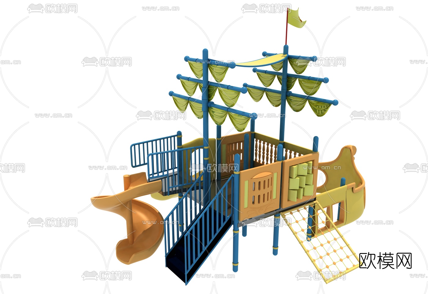 现代卡通海盗船滑梯3d模型下载（渲染图2）
