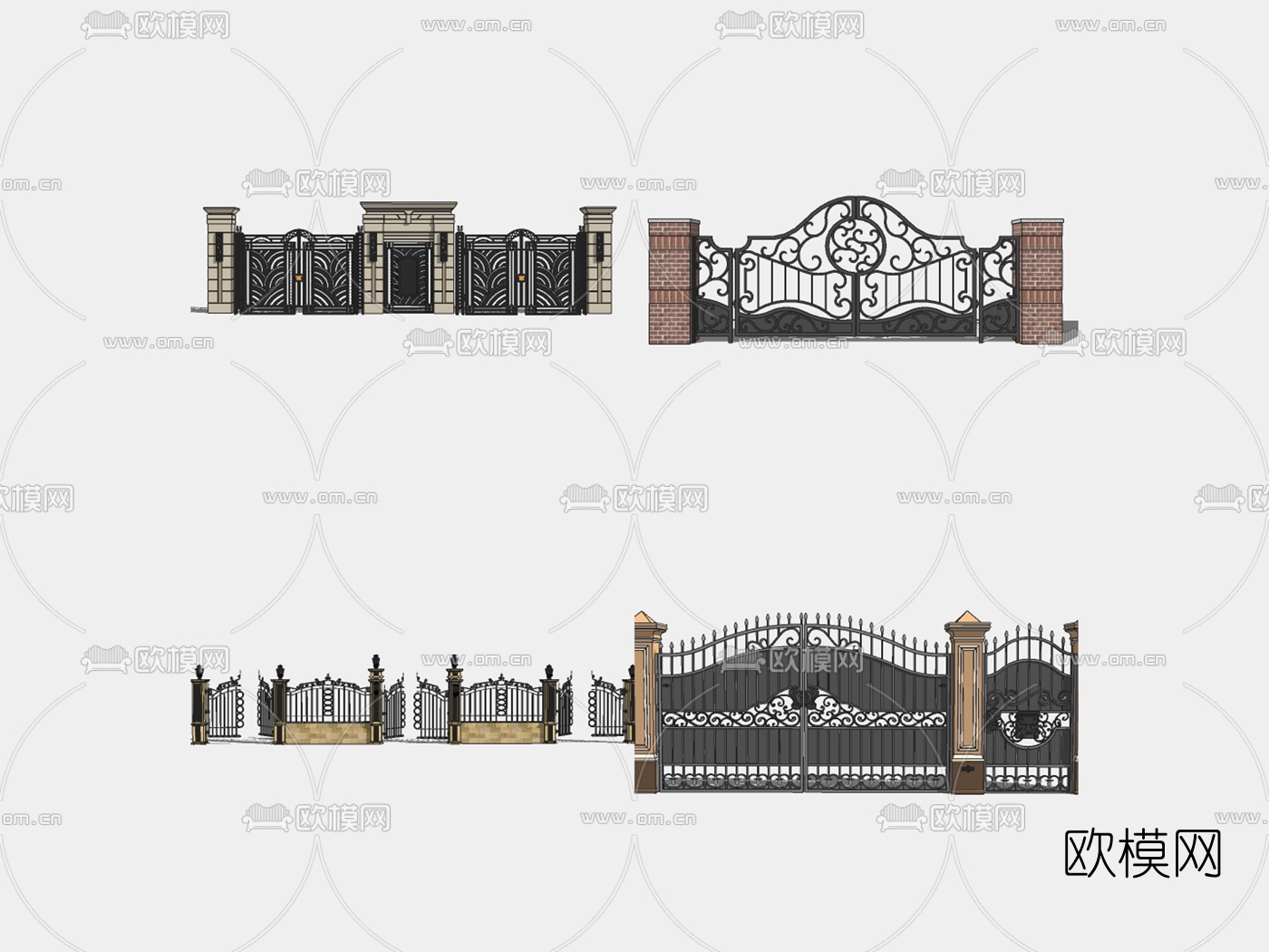 欧式铁艺门 大门su模型下载