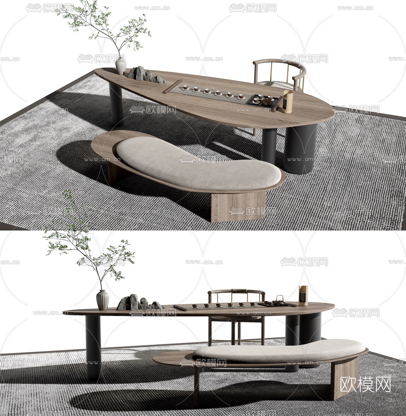 新中式茶桌椅3d模型