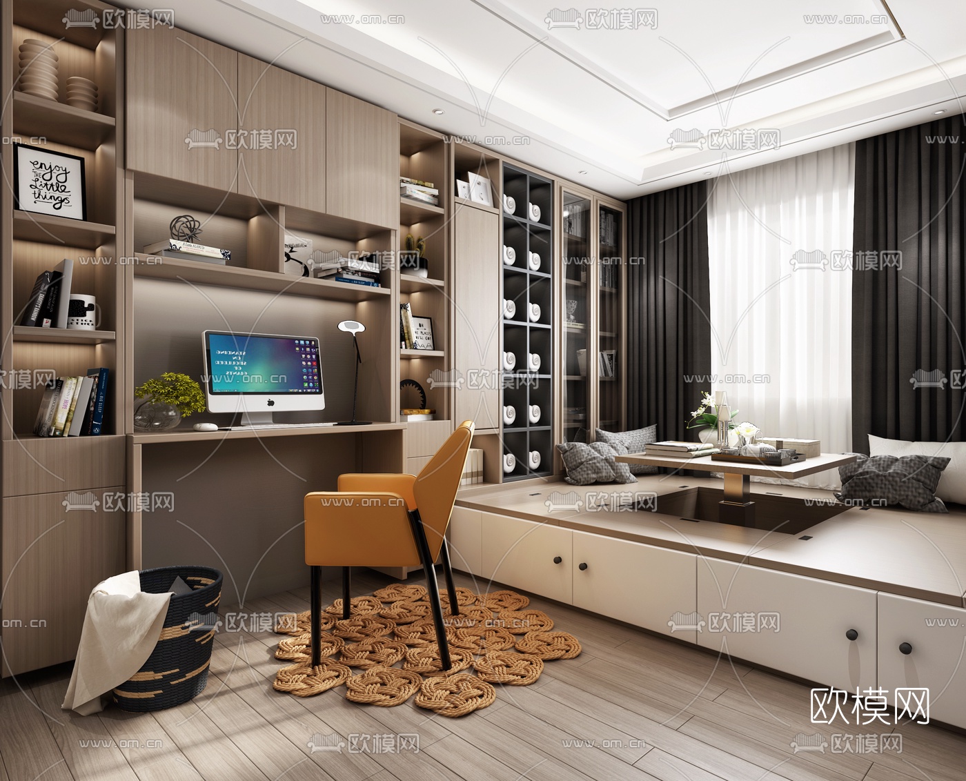 现代榻榻米书房3d模型