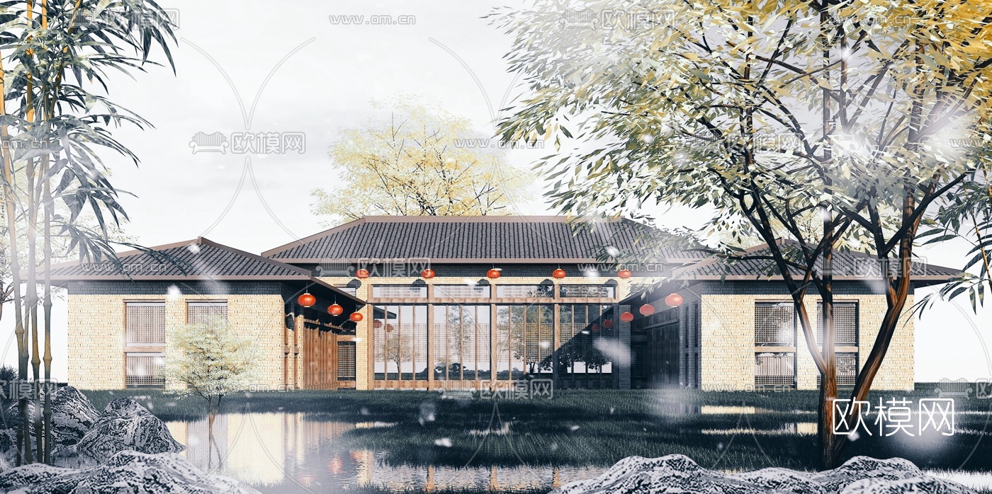 中式古建图书馆3d模型
