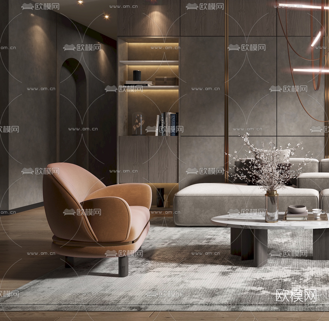 现代布艺转角沙发组合3d模型下载（渲染图3）