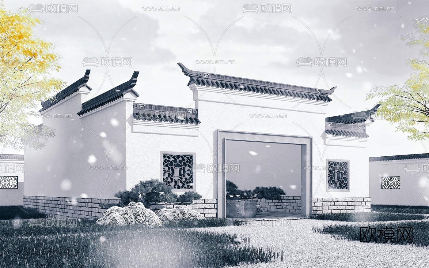 中式徽派古建门头3d模型