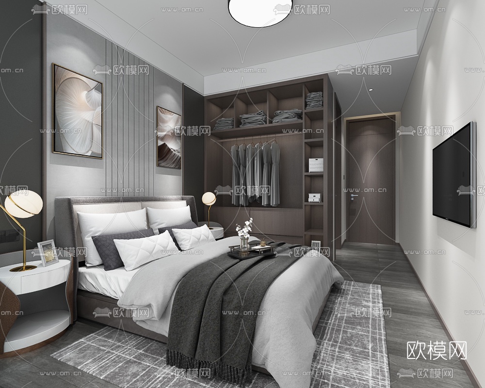 现代酒店客房免费3d模型下载