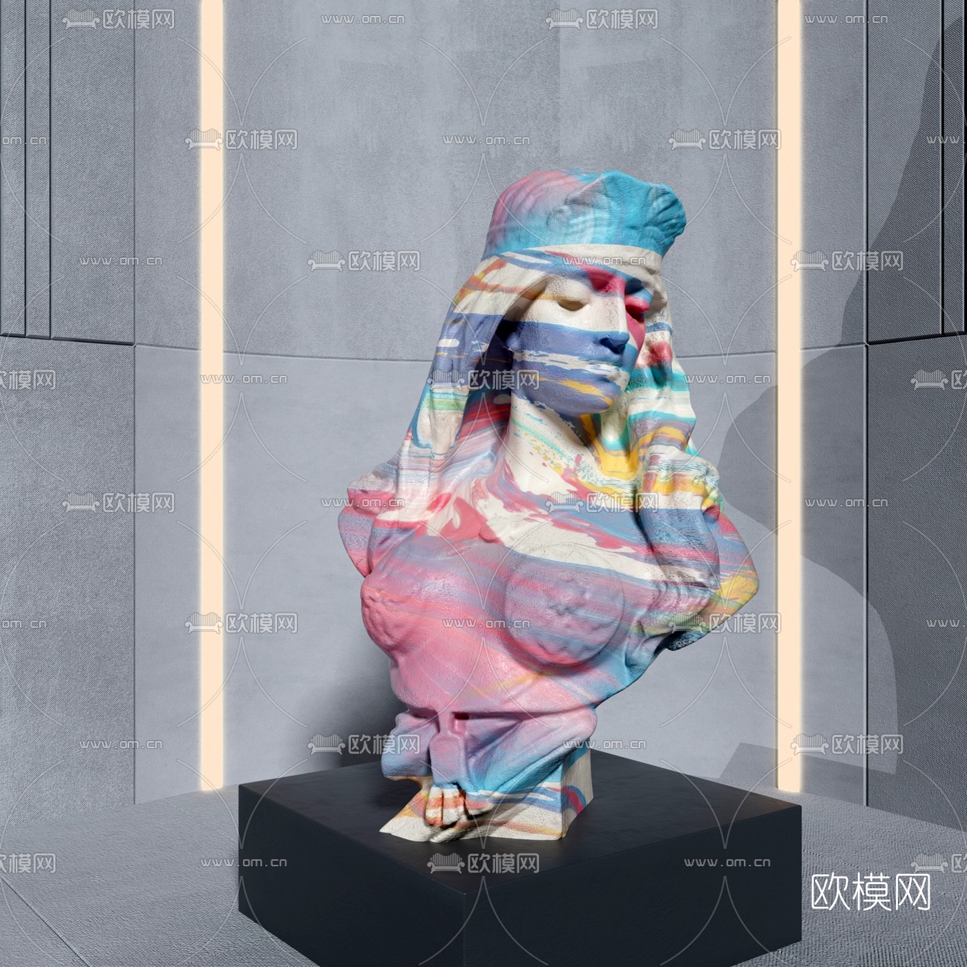 简欧彩绘人物雕塑3d模型下载