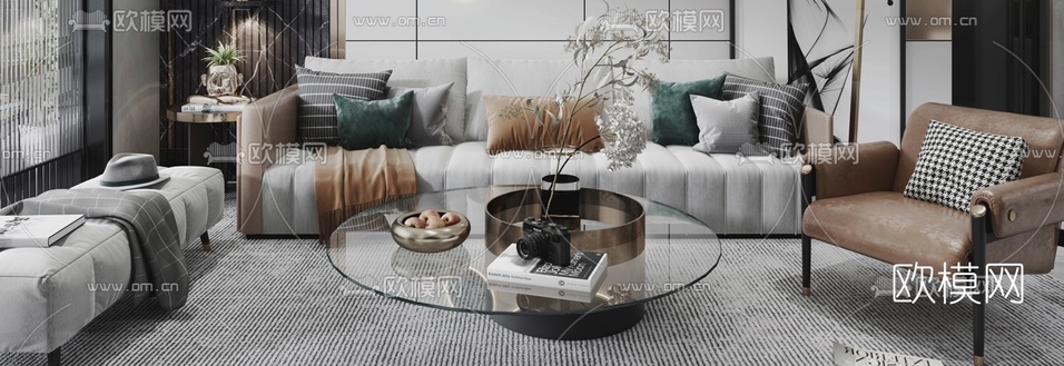 现代轻奢客厅3d模型下载(渲染图4)