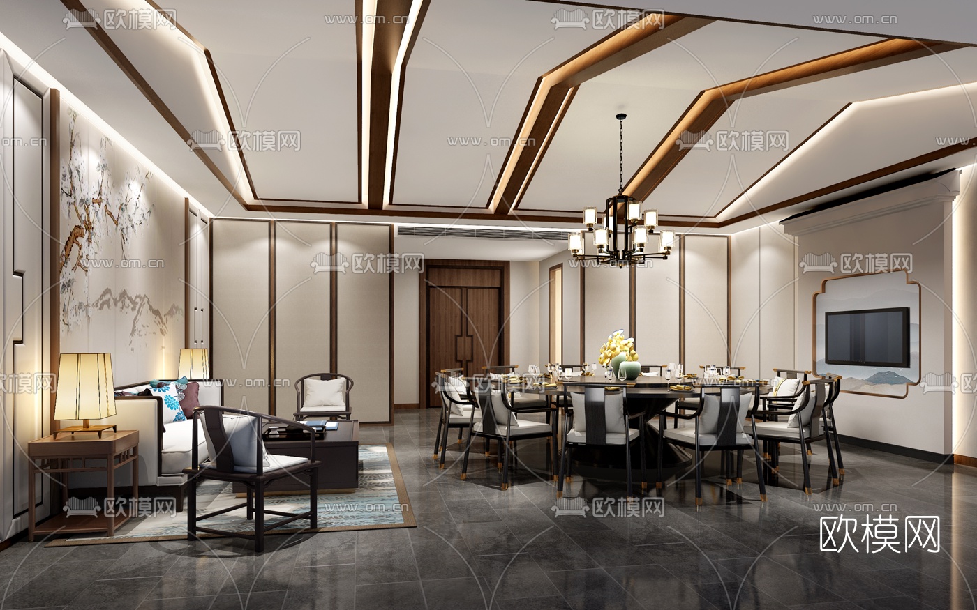 新中式轻奢酒店餐厅包房3d模型