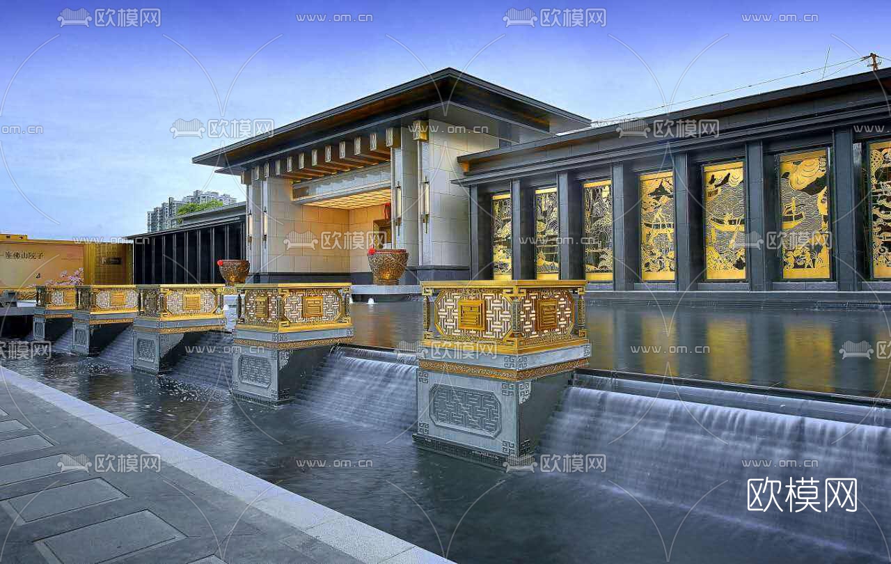 新中式售楼处su模型下载（渲染图1）