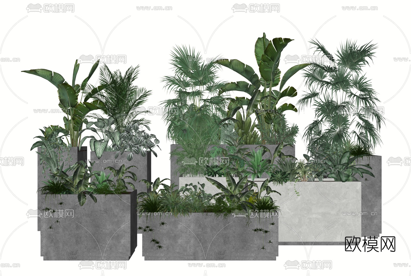 现代绿植盆景su模型下载