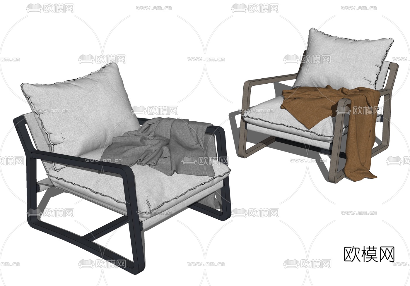 现代布艺休闲椅su模型下载（渲染图2）