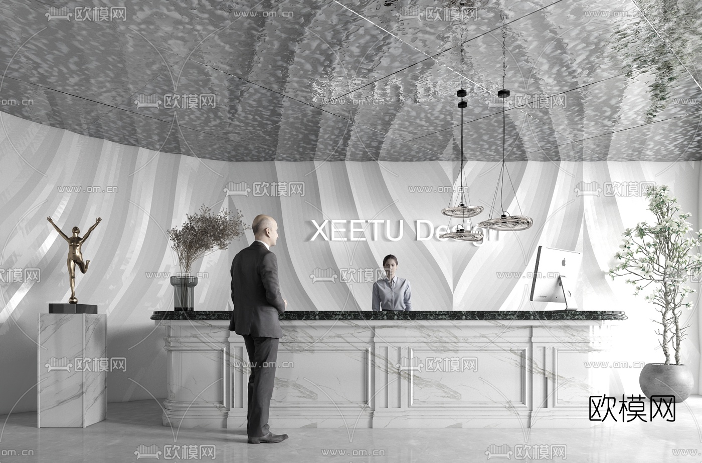 简欧办公前台接待台3d模型下载