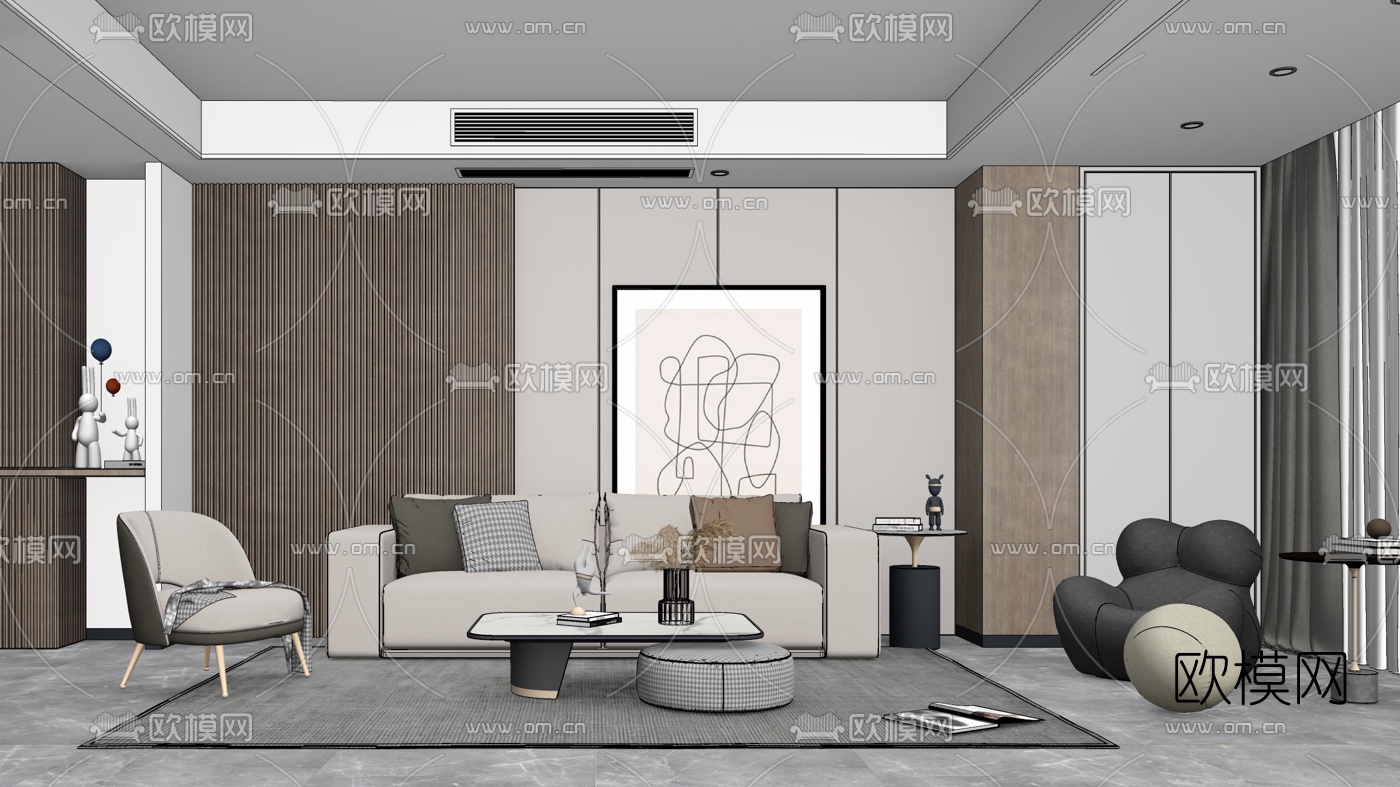 现代布艺组合沙发su模型