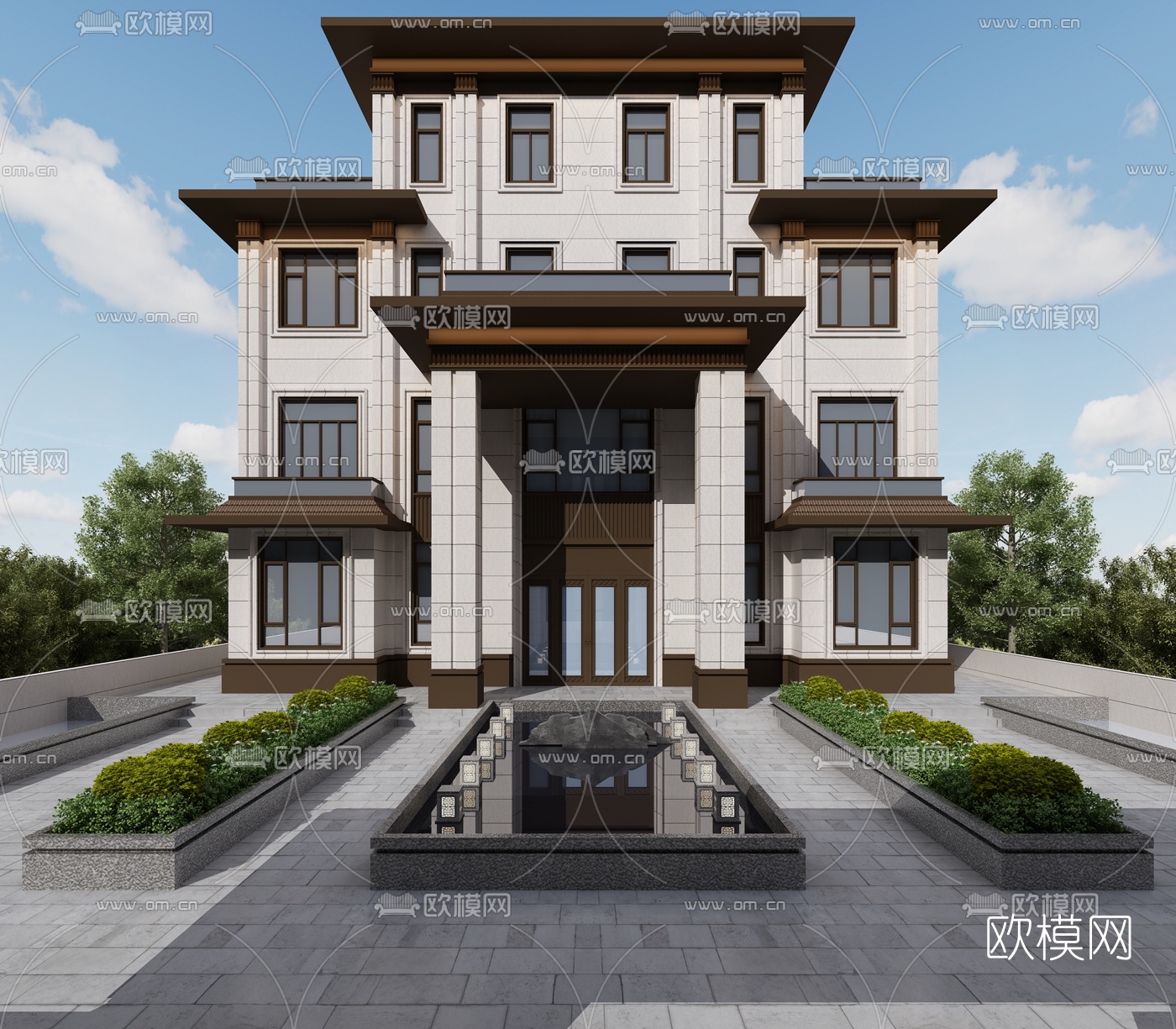 新中式独栋别墅外观3d模型