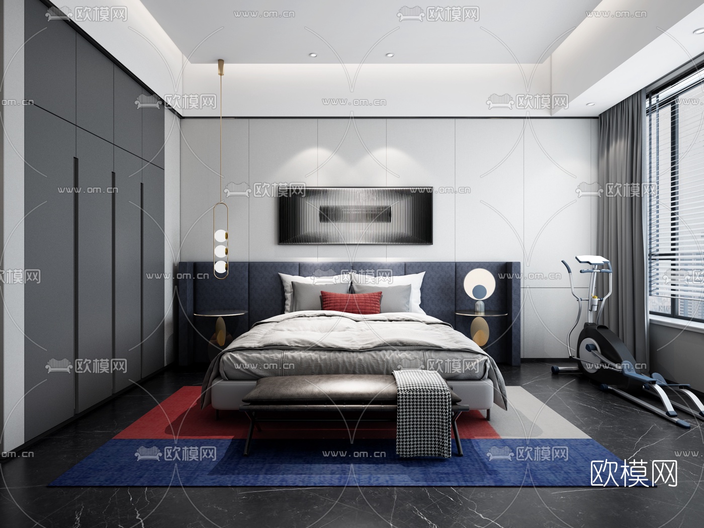 现代公寓客厅卧室3d模型下载（渲染图2）
