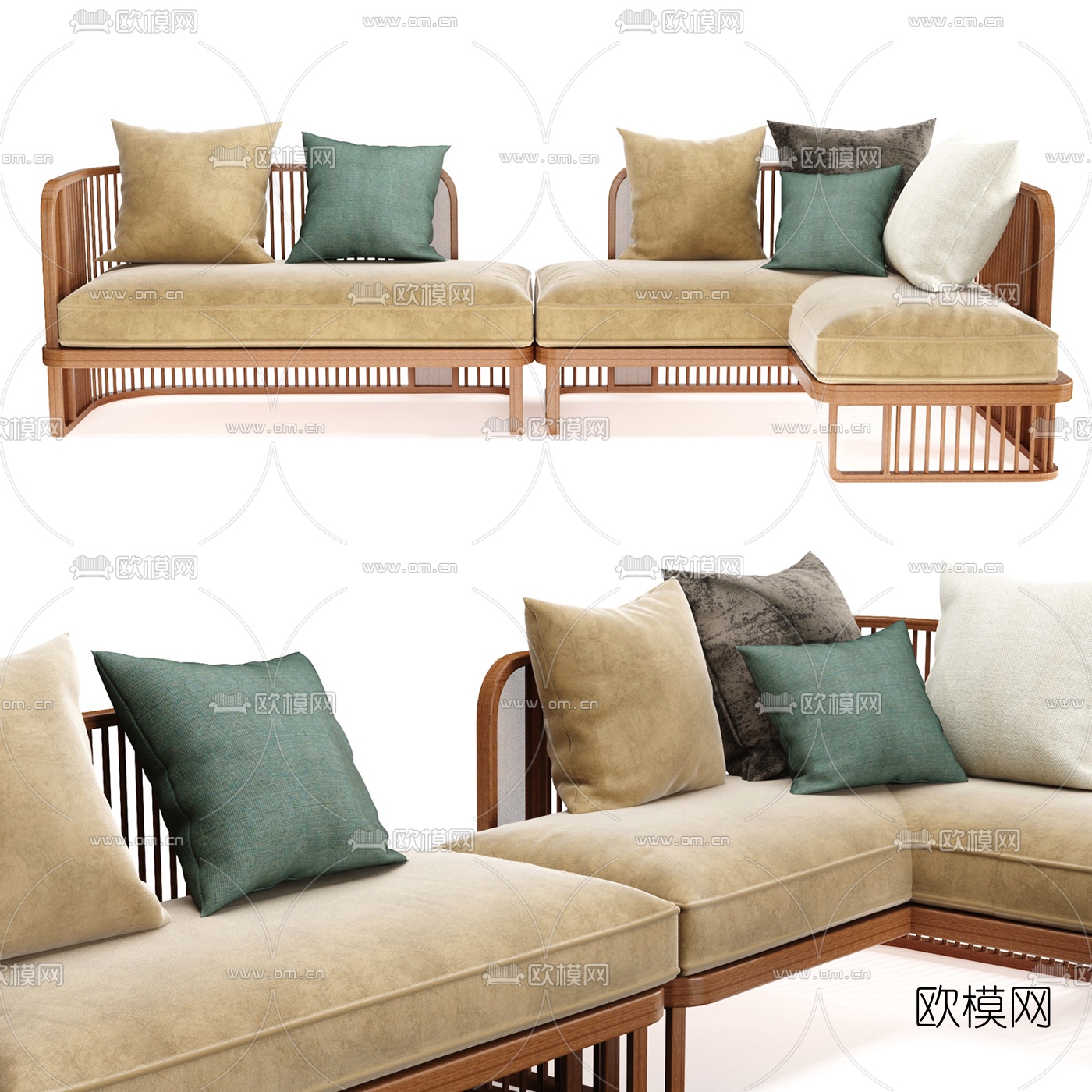 北欧转角多人沙发3d模型下载