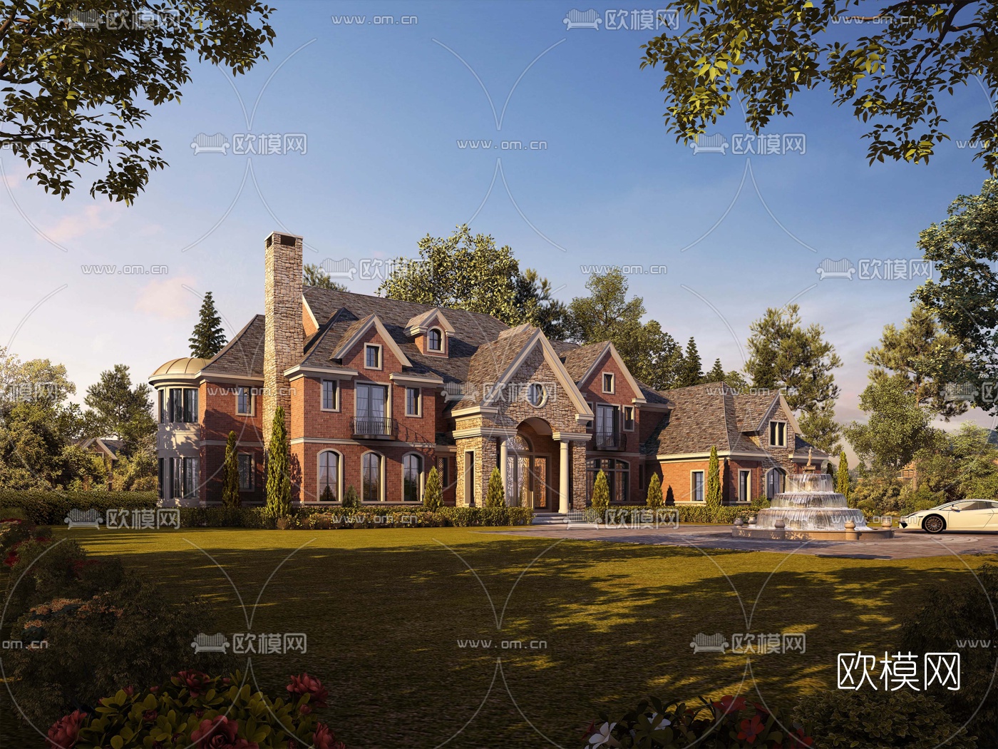 美式田园别墅外观3d模型下载