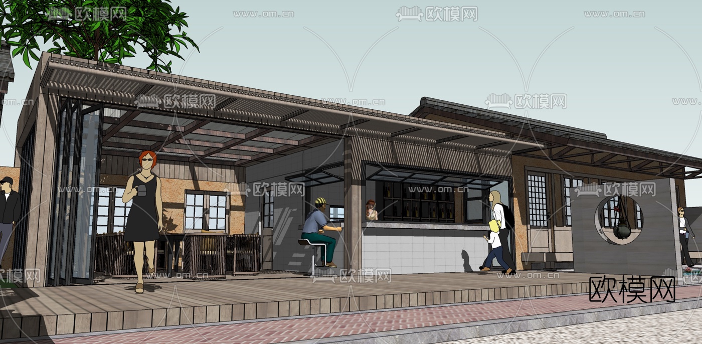 中式古建民房su模型下载（渲染图1）