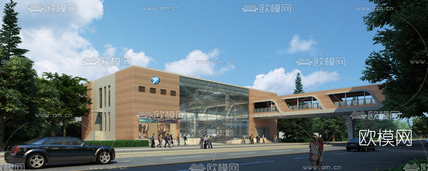 现代高铁站轻轨火车站台3d模型下载