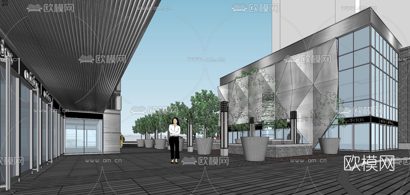 现代商业街su模型下载（渲染图6）