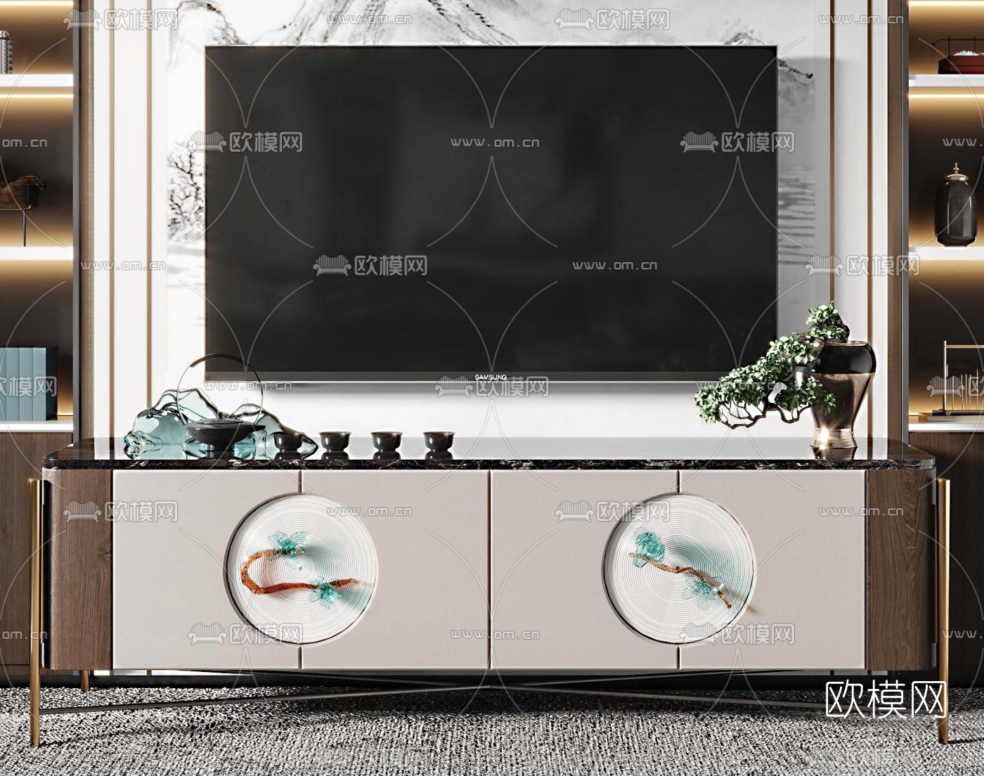 新中式电视柜3d模型