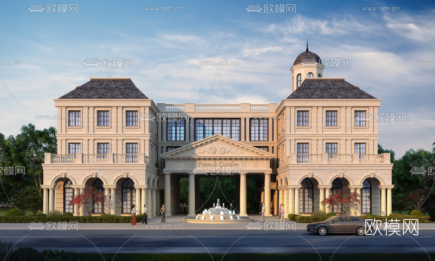 欧式会所建筑外观3d模型下载