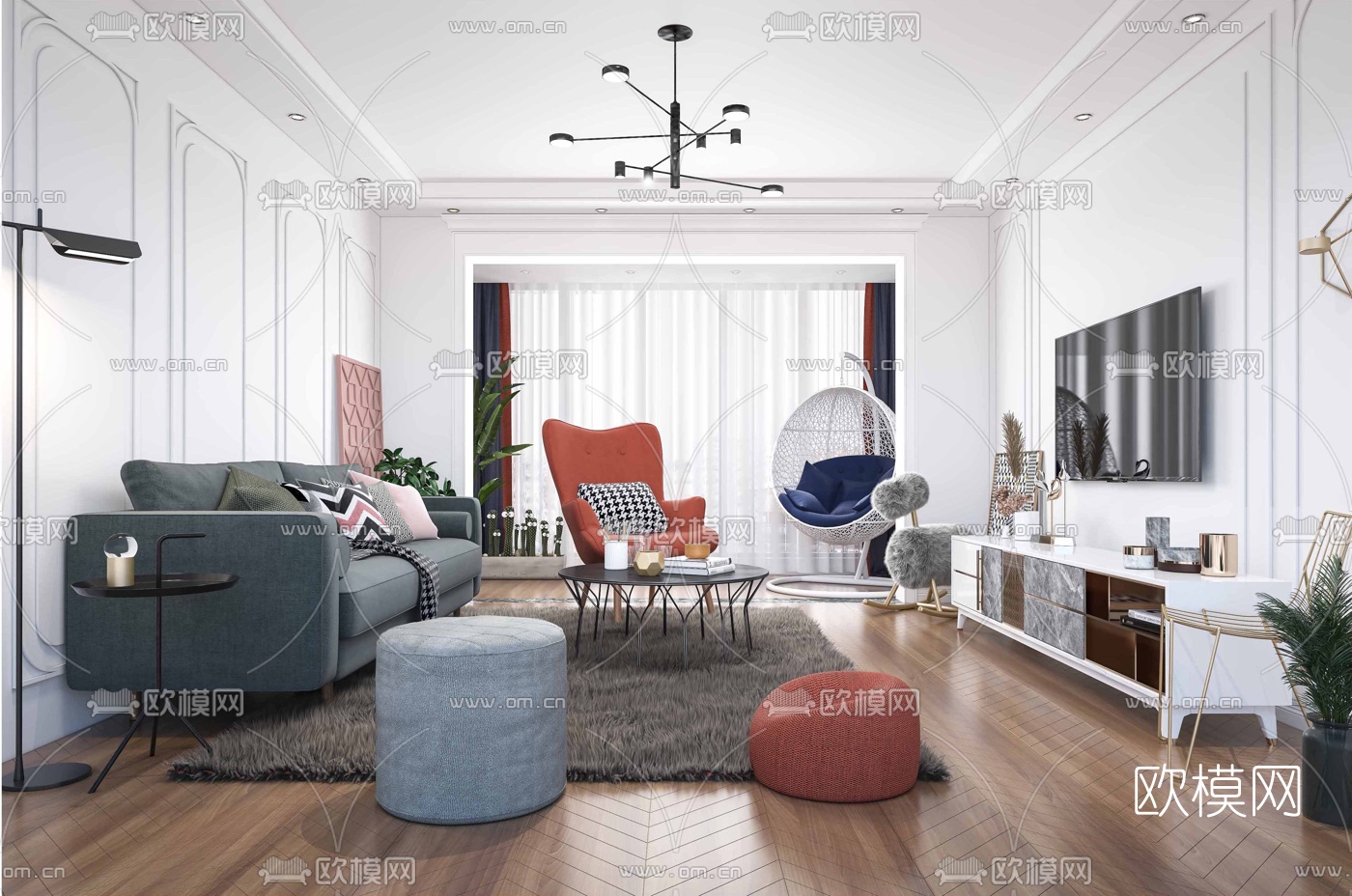 北欧客厅3d模型下载