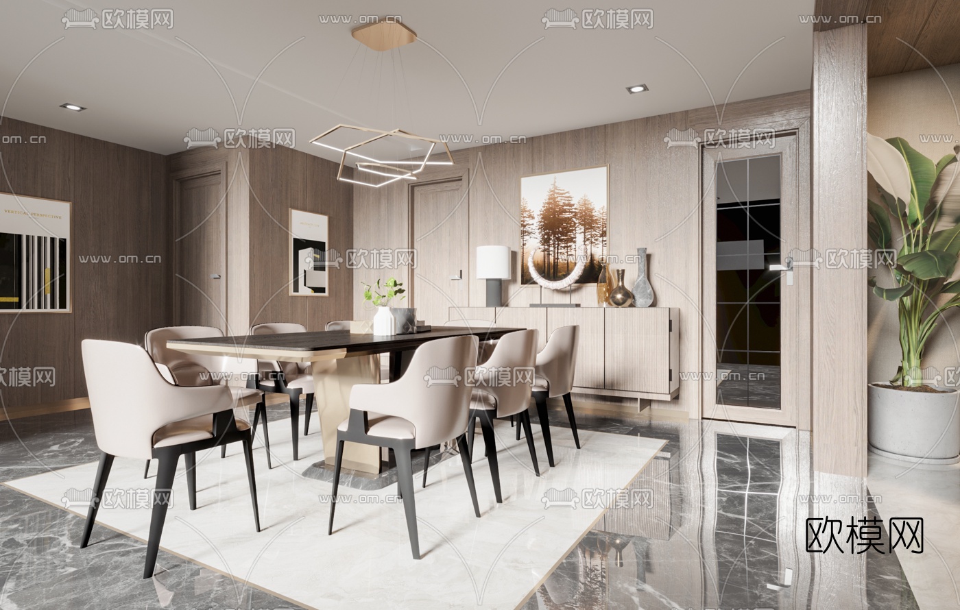 现代轻奢餐厅3d模型