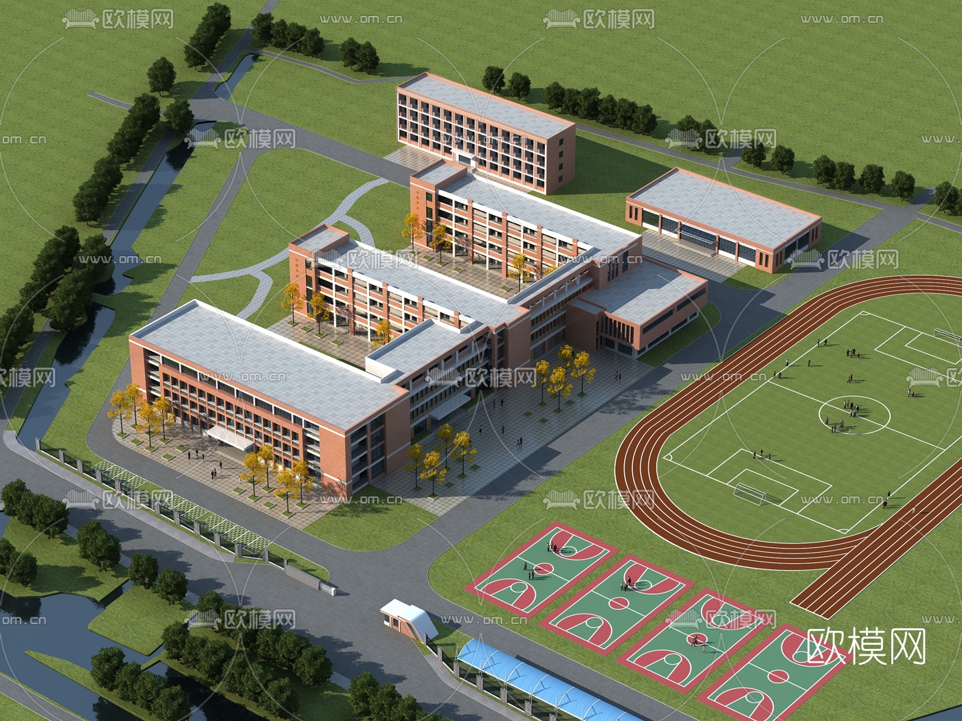 现代学校鸟瞰规划3d模型下载