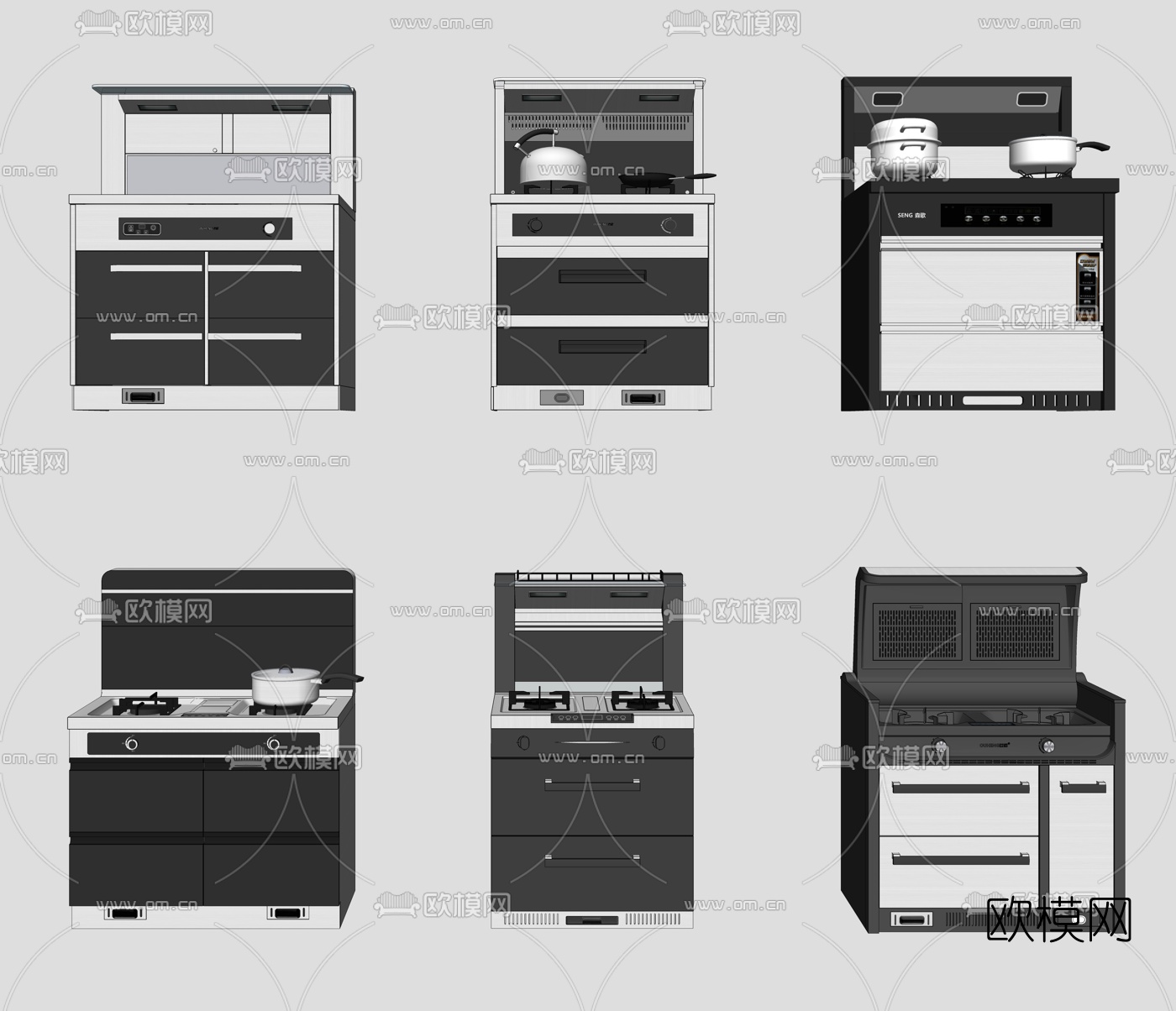 现代集成煤气灶烤箱su模型下载