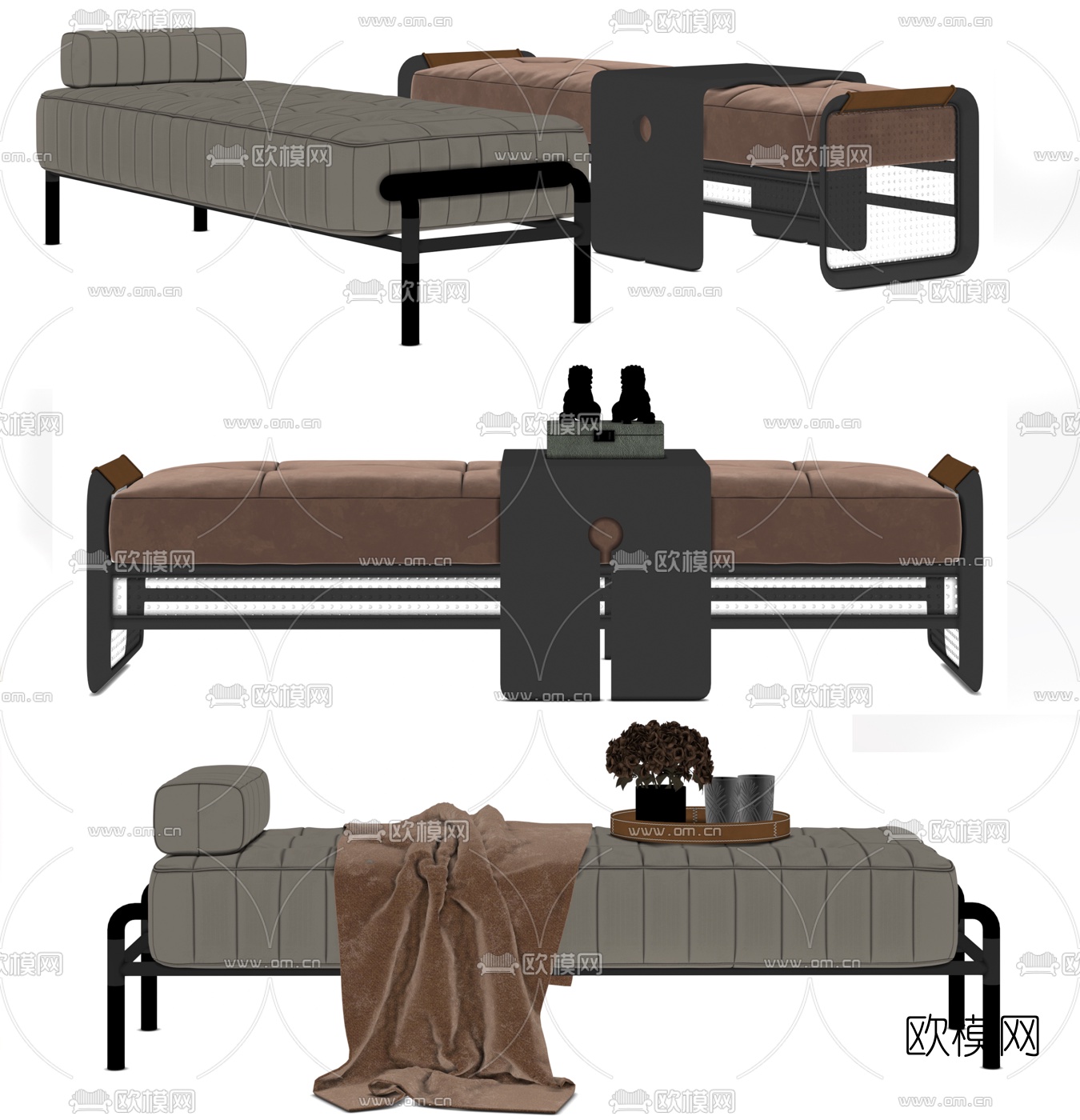 现代轻奢床尾凳脚踏su模型下载（渲染图2）