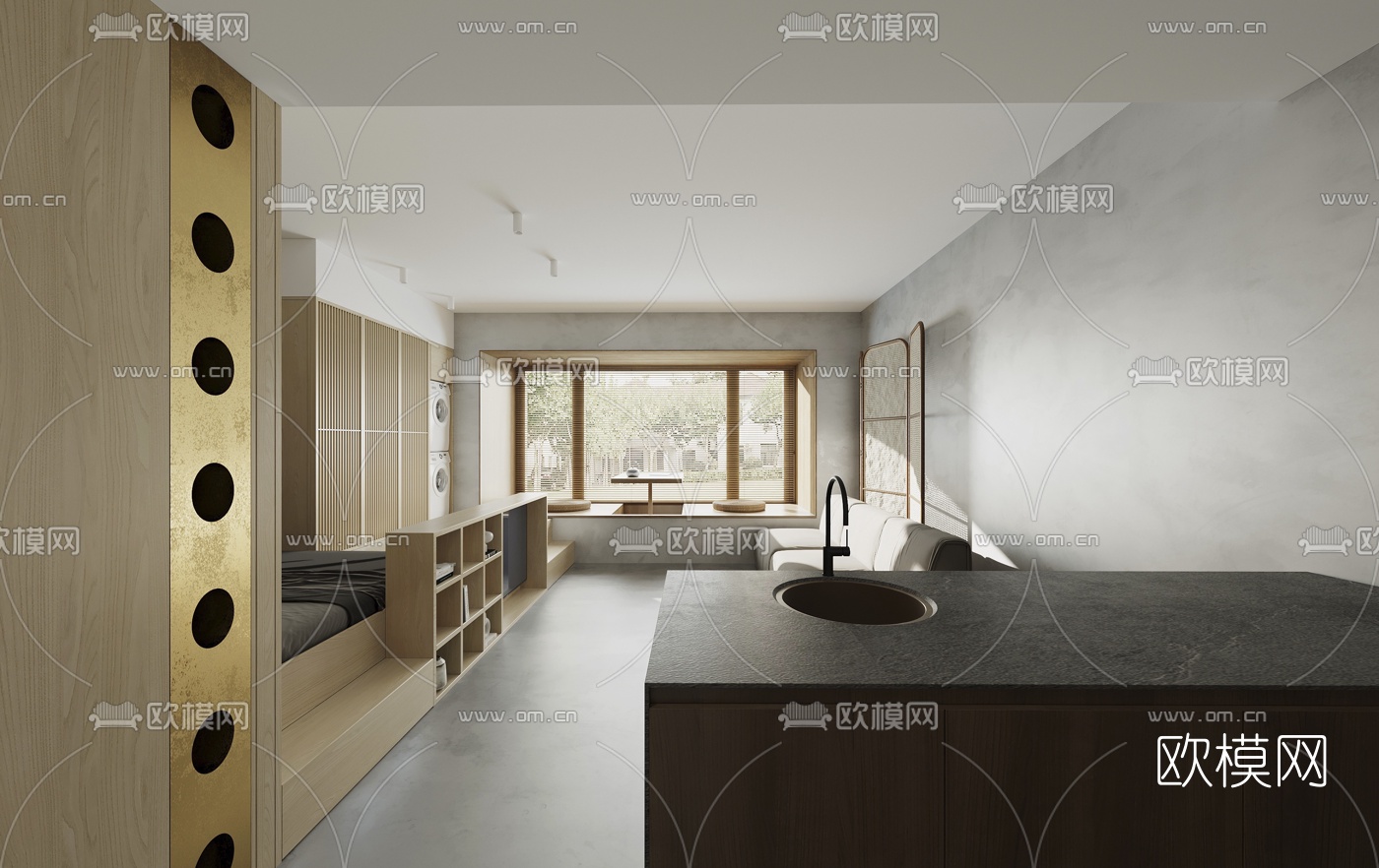 日式单身公寓3d模型下载（渲染图2）