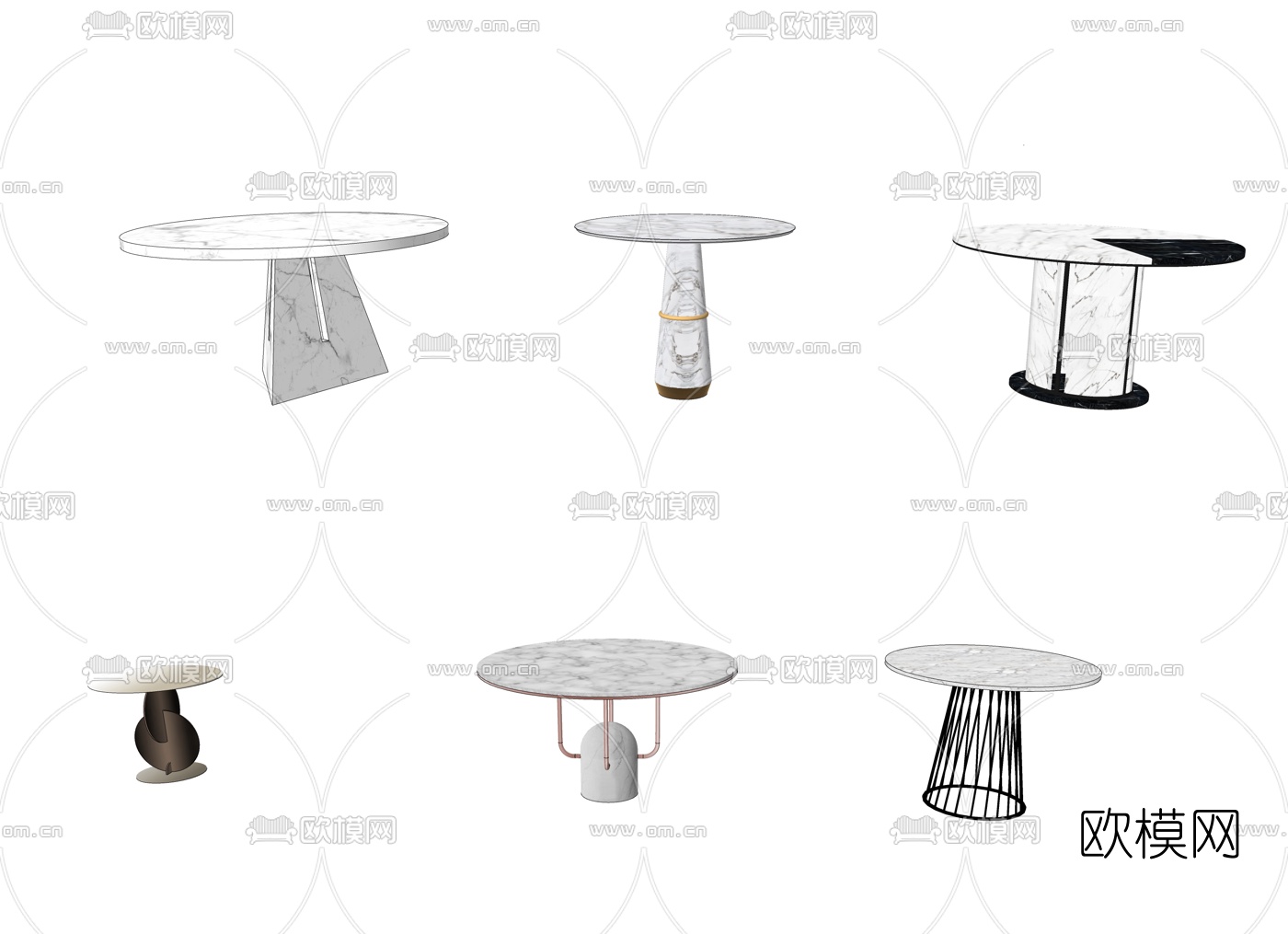 现代大理石茶几su模型下载（渲染图2）