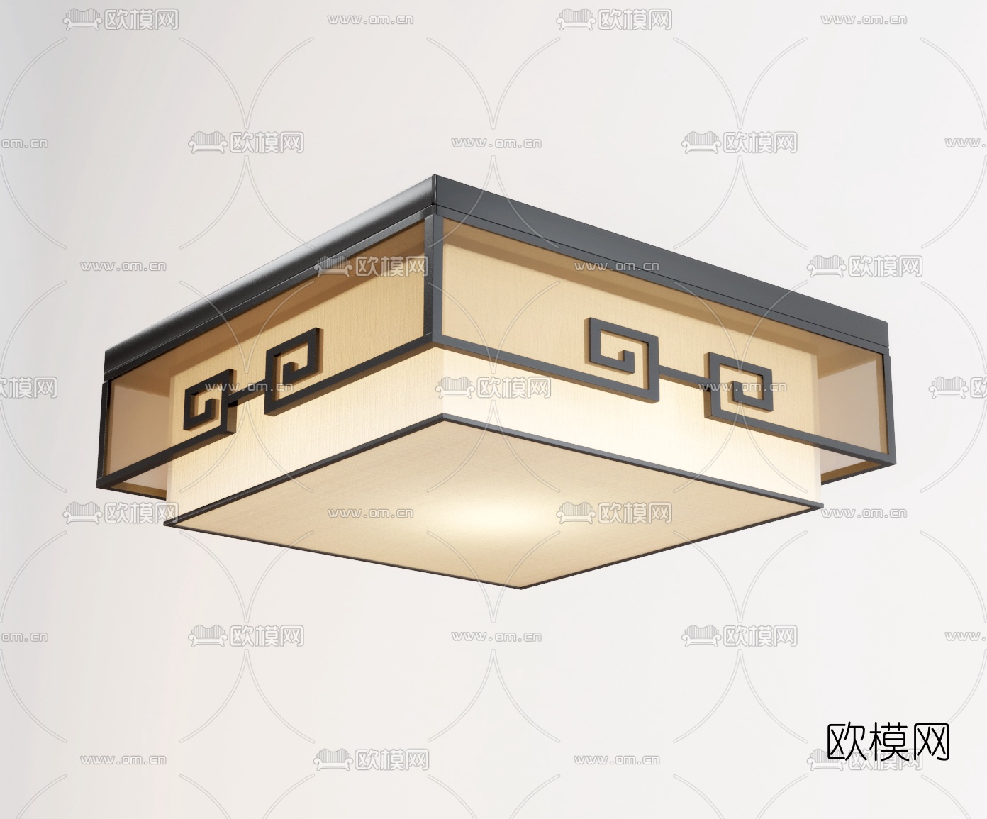 新中式方格吸顶灯3d模型