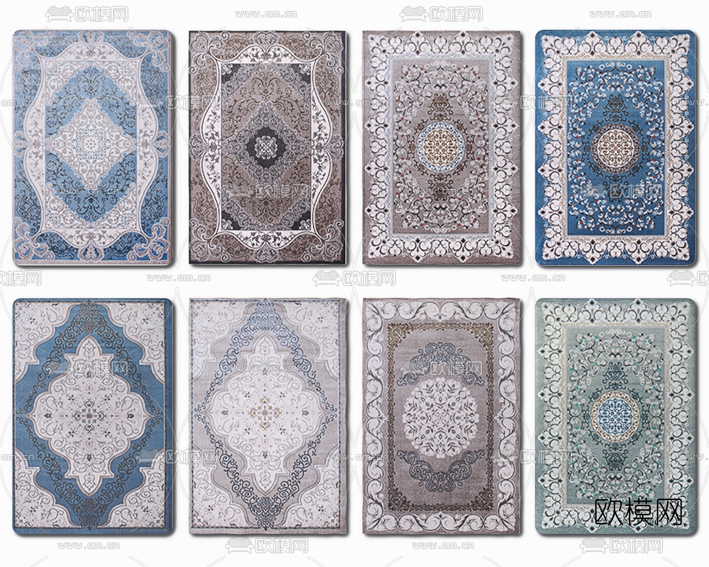 欧式布艺方形地毯3d模型下载