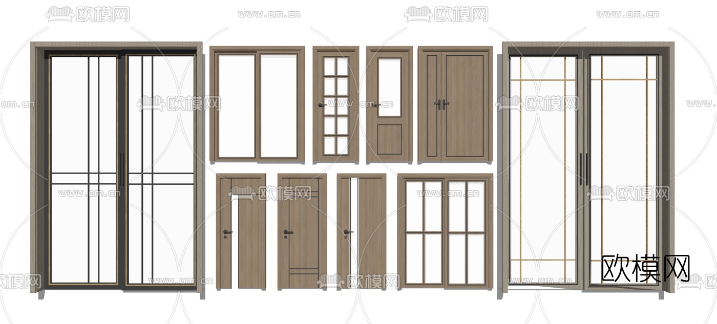 现代玻璃门家装木门su模型下载