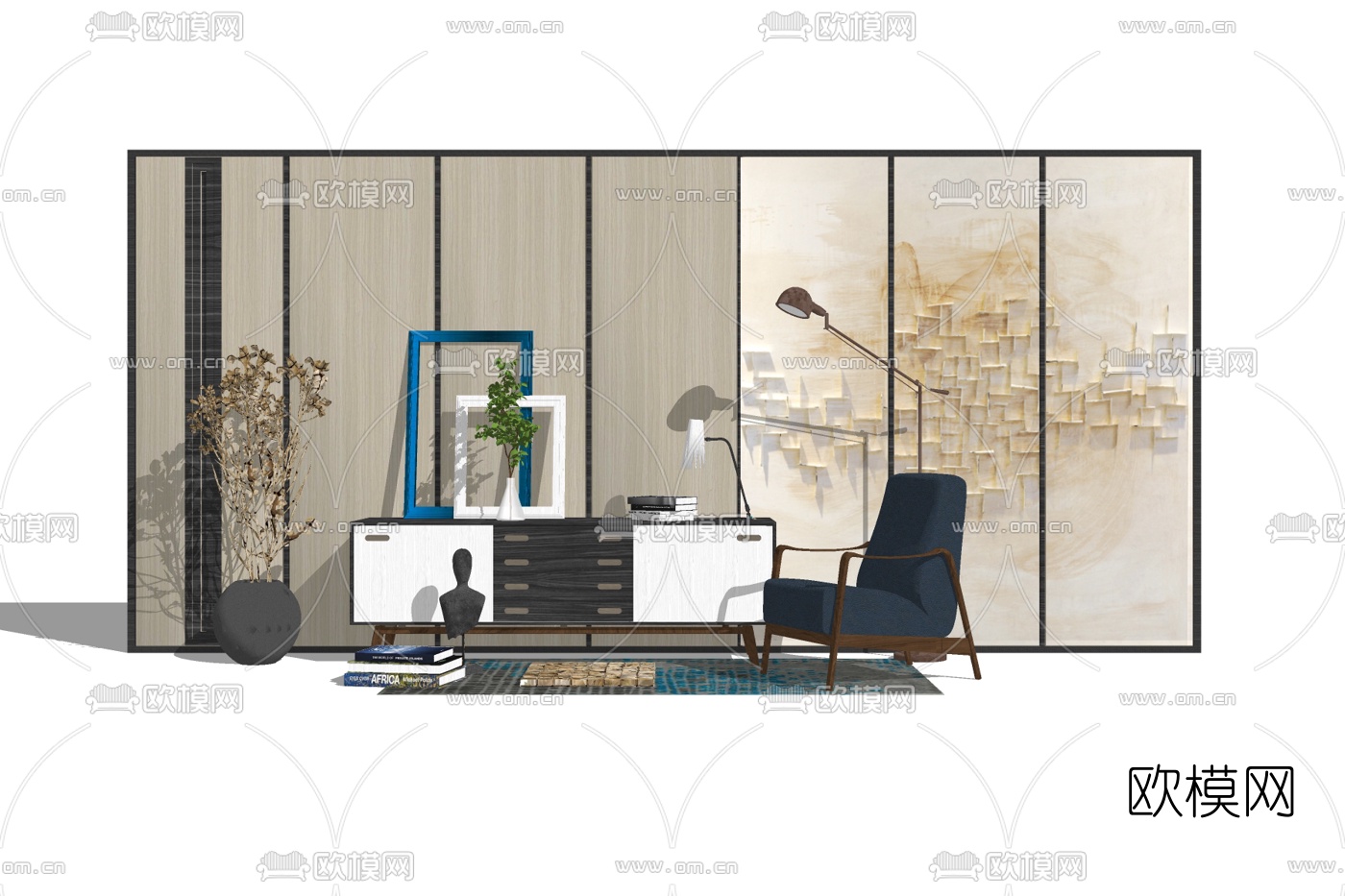 现代实木边柜免费su模型下载