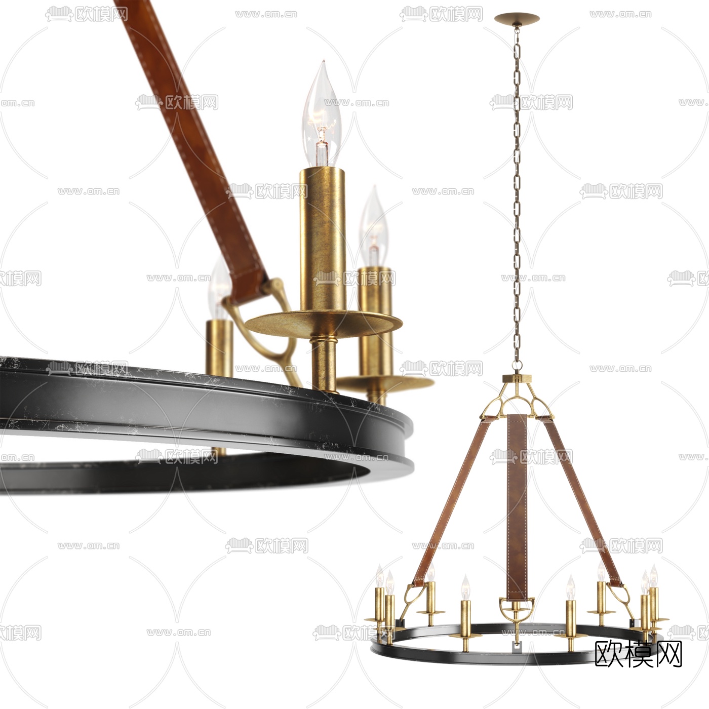 工业风皮带烛台吊灯3d模型下载（渲染图1）