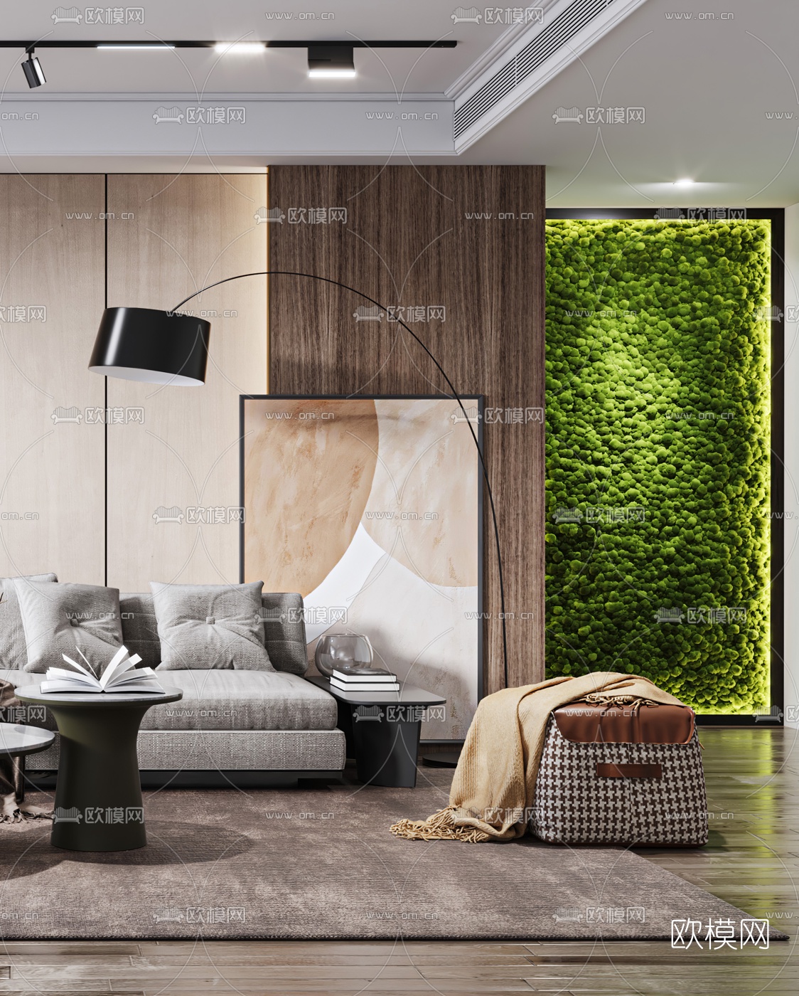 现代轻奢布艺沙发组合3d模型下载（渲染图3）