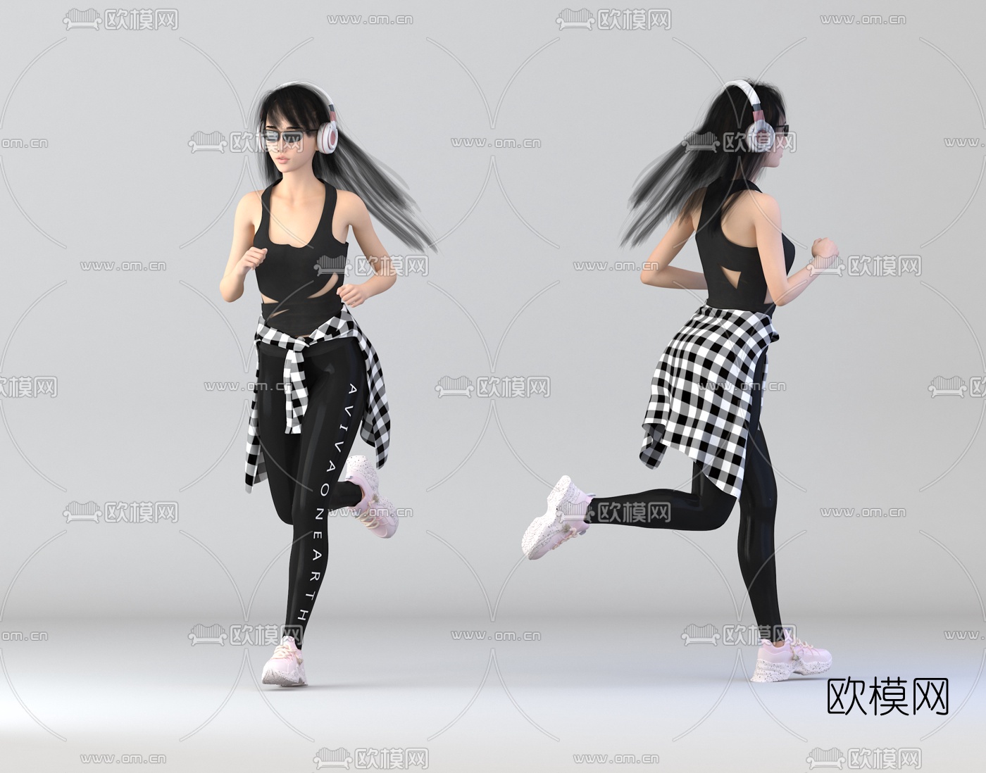 现代跑步美女3d模型