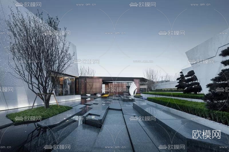 现代广场景观su模型下载（渲染图2）