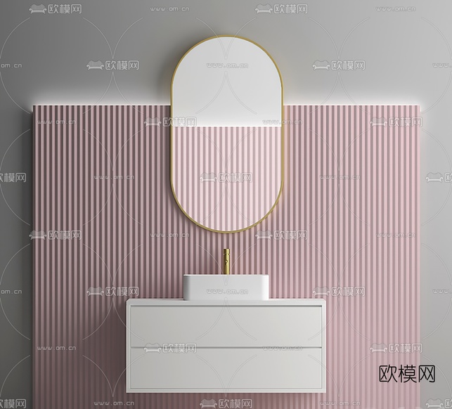 现代洗手台浴室柜3d模型下载(渲染图2)
