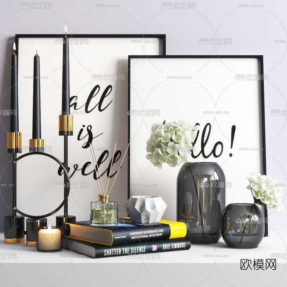 现代烛台花瓶插花摆件3d模型下载(渲染图1)